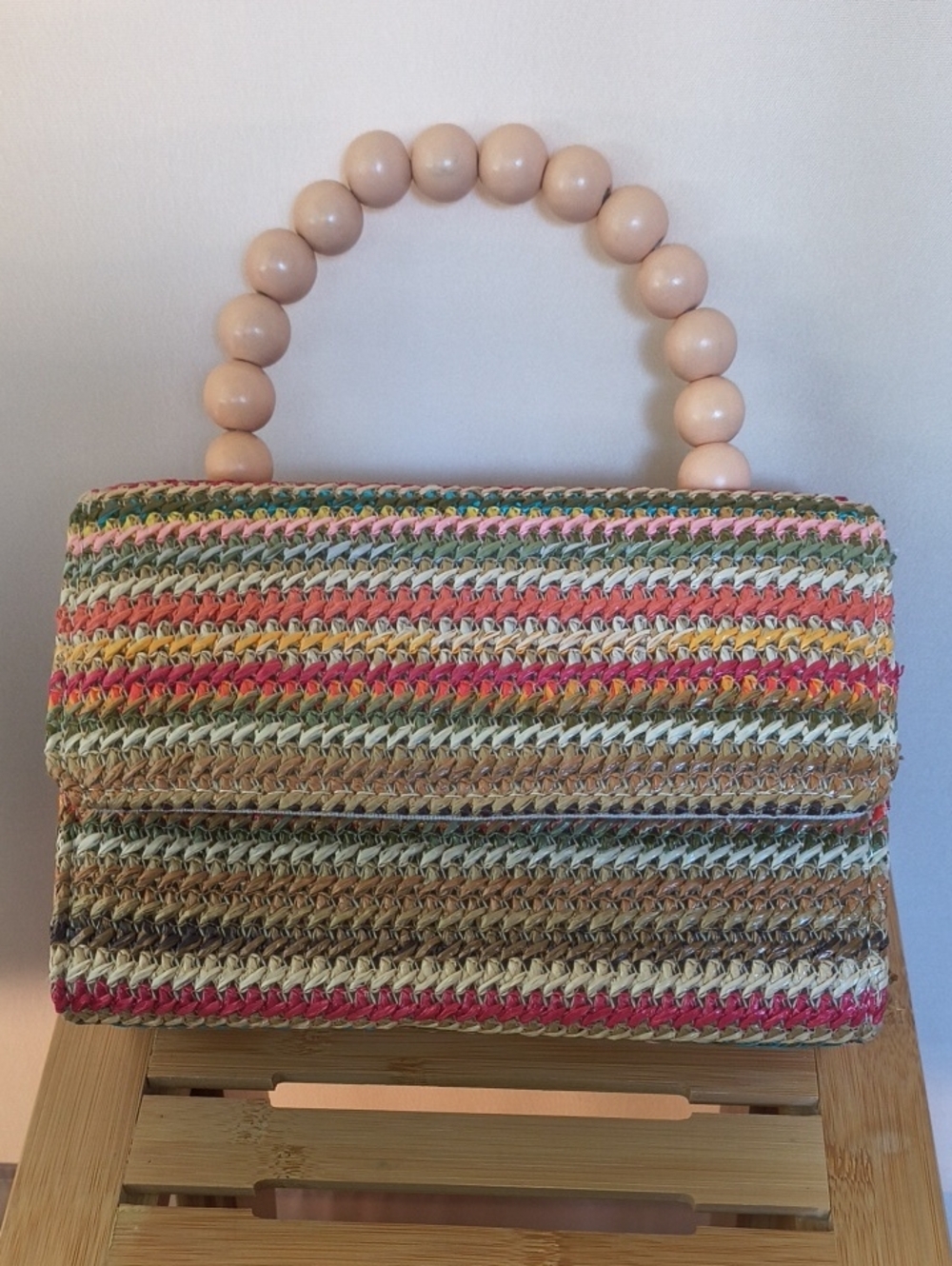 Beaded Handle Multicolor Bag Like New